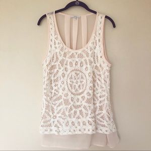 Mystree Sheer Light Pink Chiffon Crochet Tank